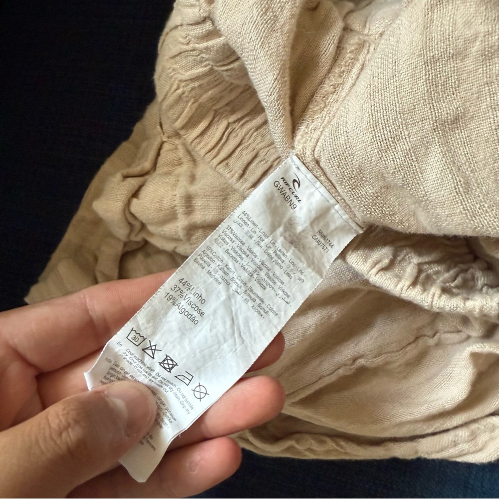 Rip Curl Striped Beige and White Linen Blend Paper Bag Pull On Shorts Sz Small - Picture 6 of 6
